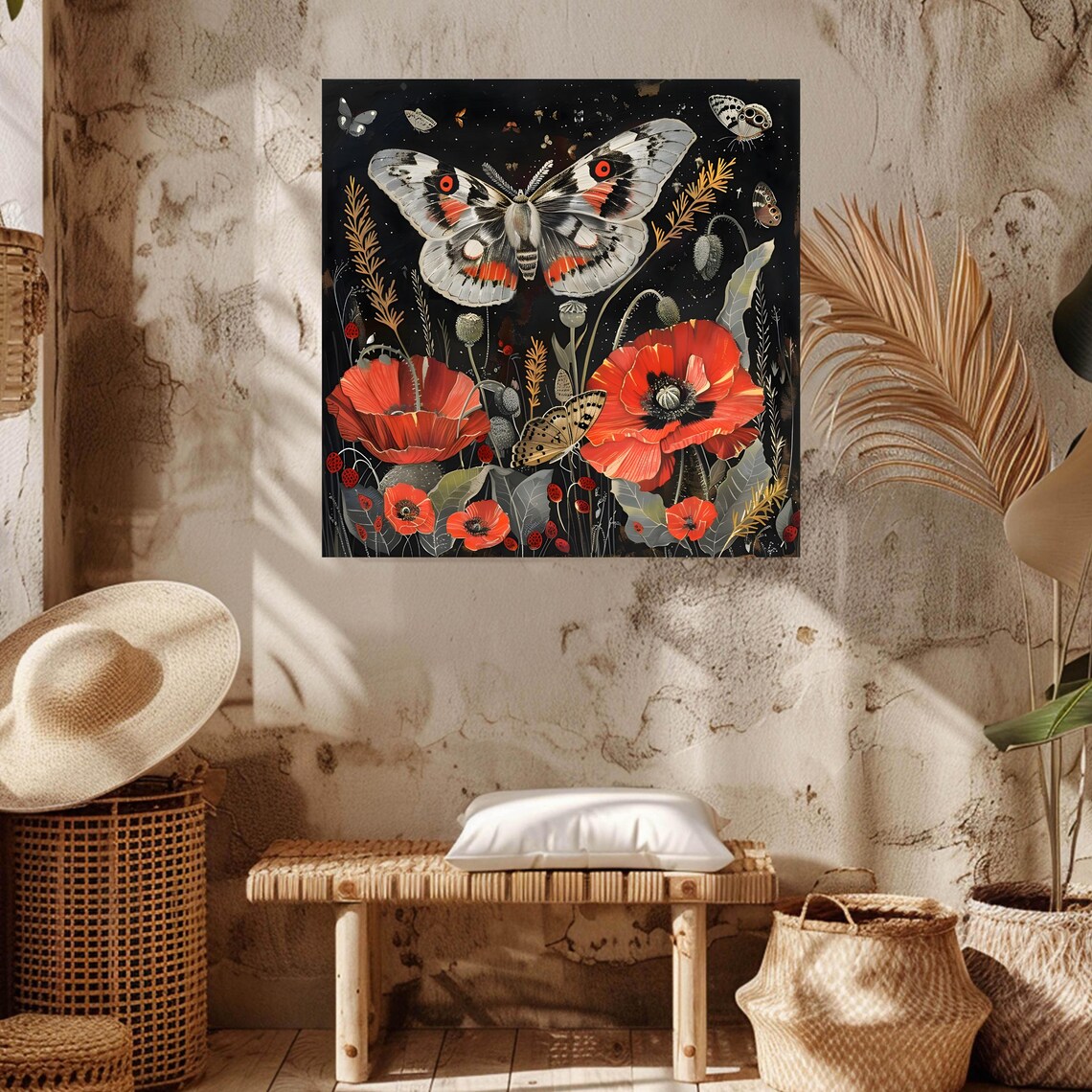 Moths And Poppies, Cottagecore Floral Nature Poster - Image 5
