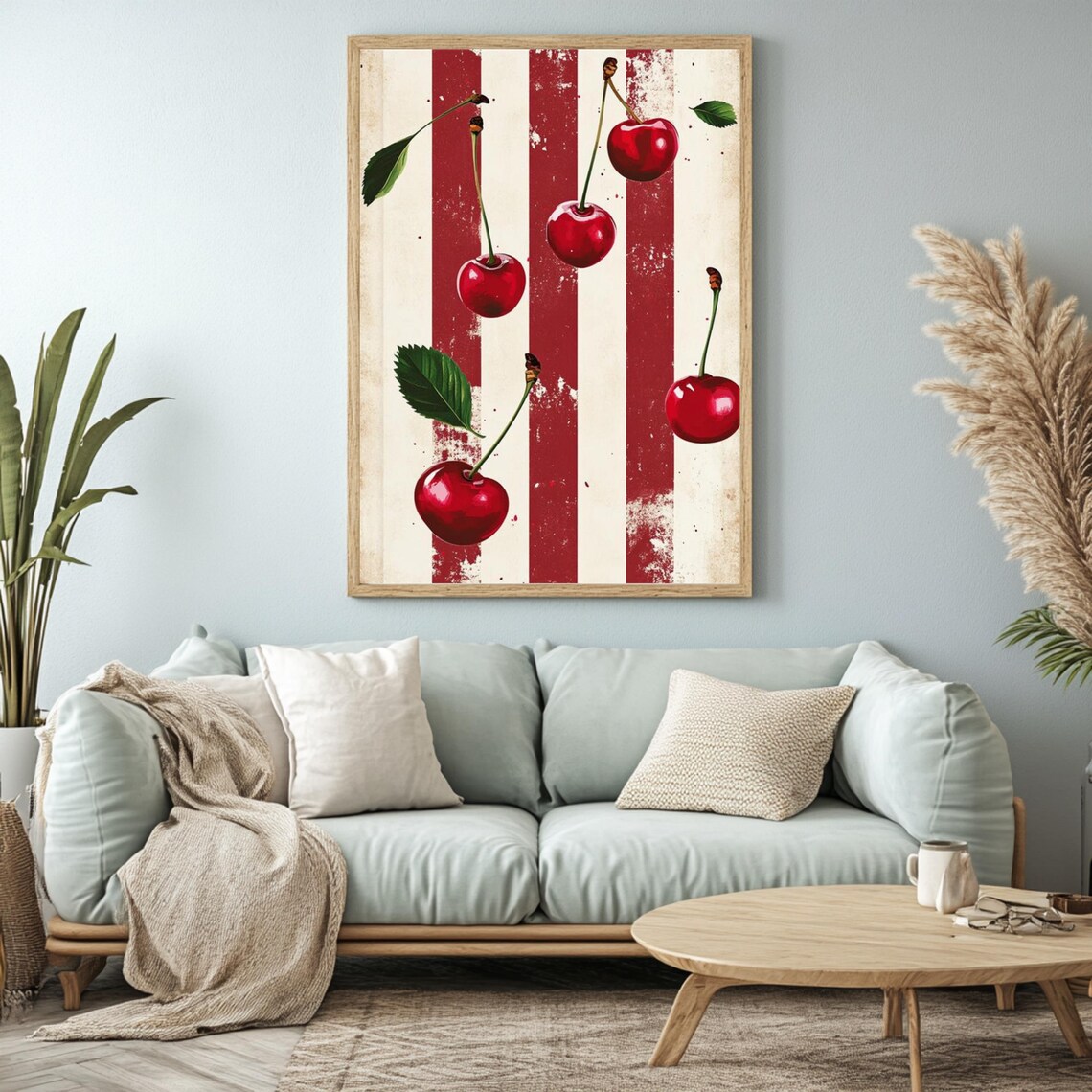 Stripes Cherries Retro Poster Print, Living Room - Image 4