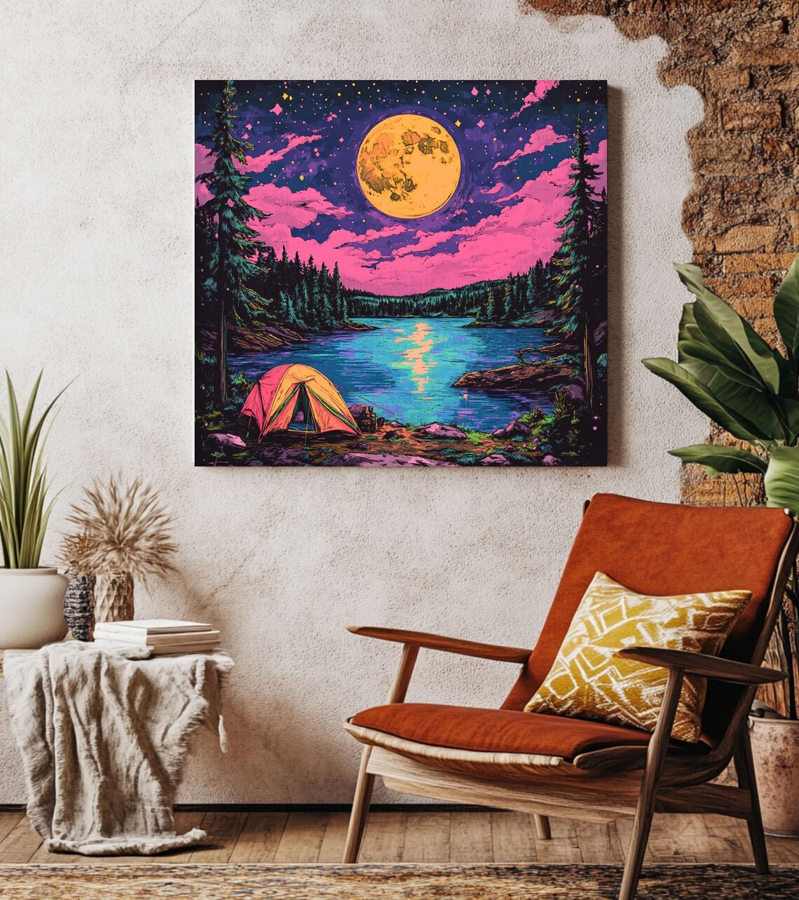 Maximalist Camping Art Print, Colorful Forest Landscape - Image 3