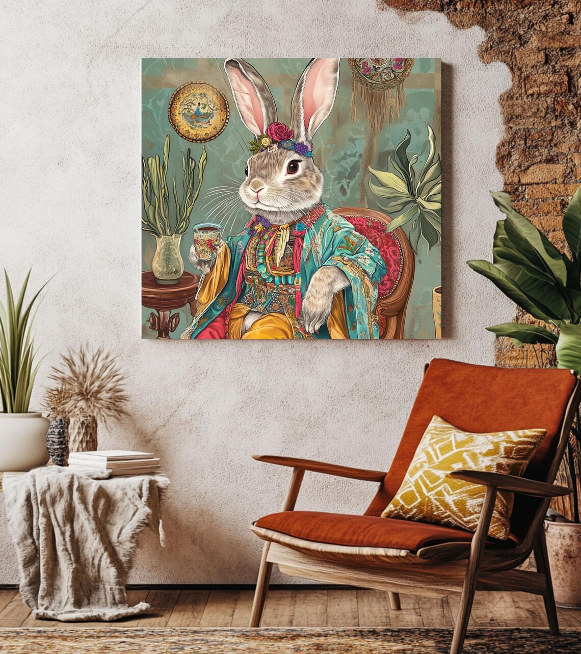 Boho Bunny, Maximalist Whimsical Rabbit Art Print - Image 5