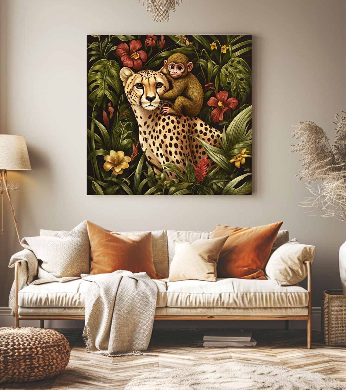 Cheetah And Monkey, Tropical Jungle Art Print - Image 4