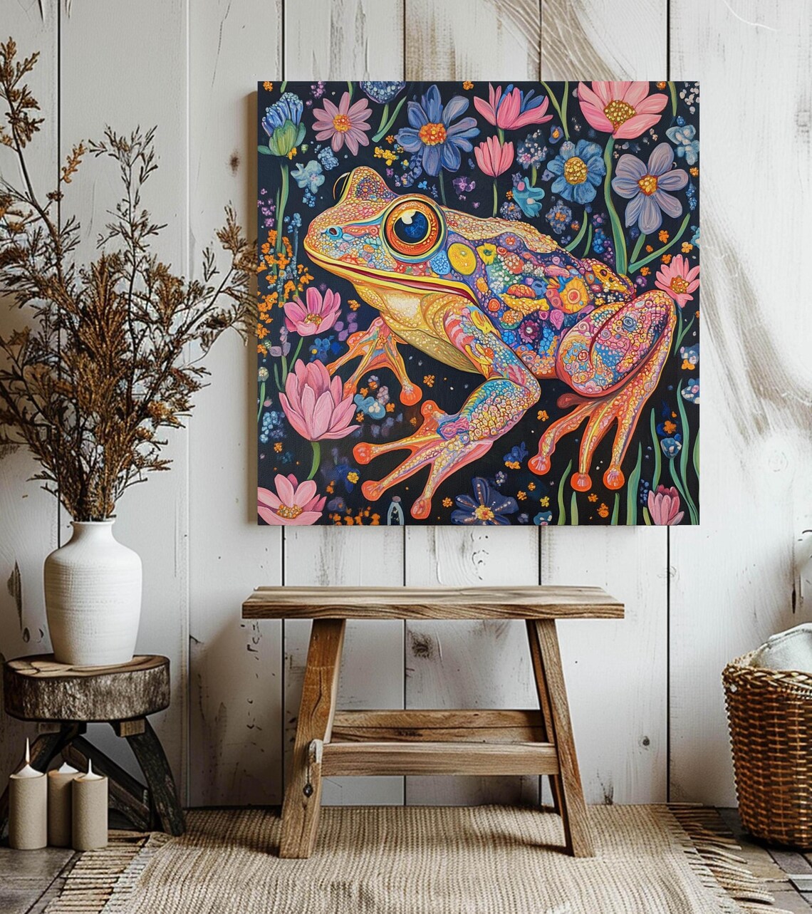 Vibrant Frog, William Morris Style Nature Art - Image 2