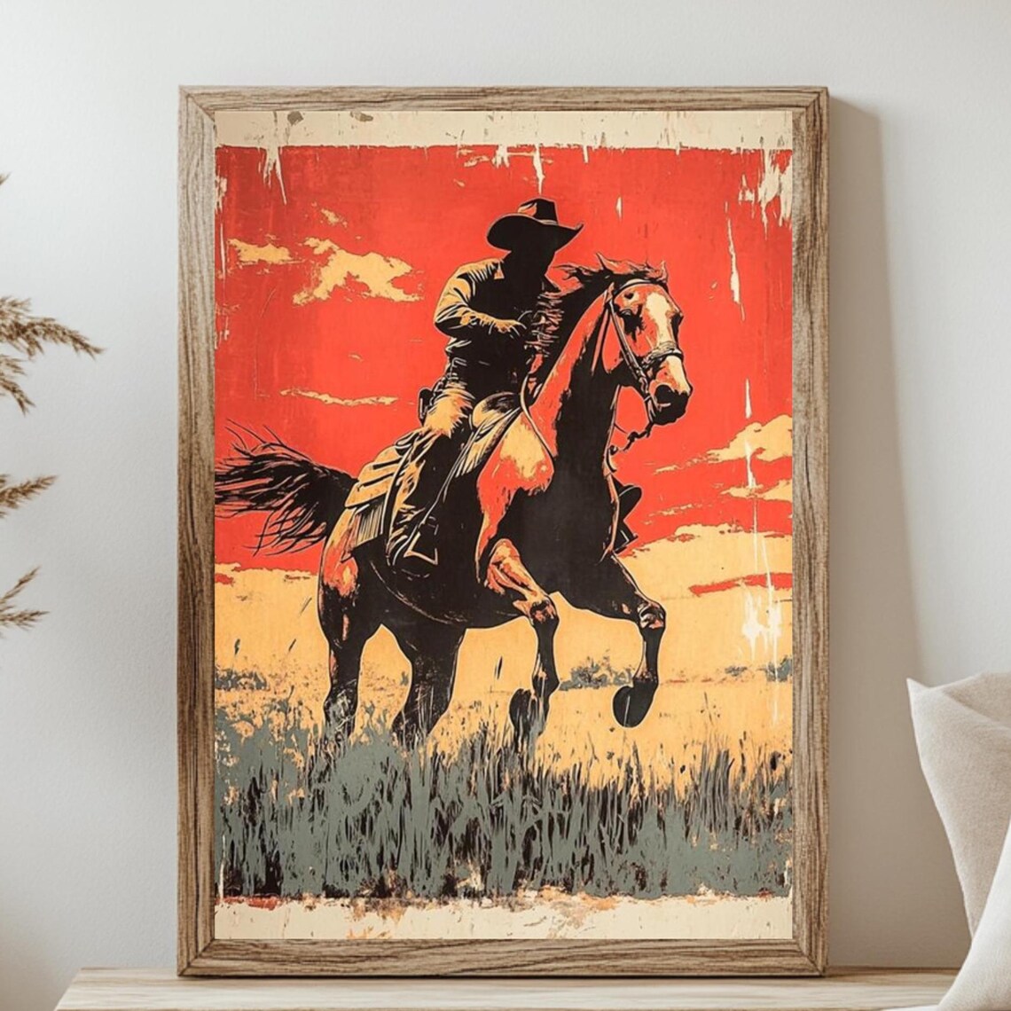 Vintage Cowboy Riding Western Poster Print