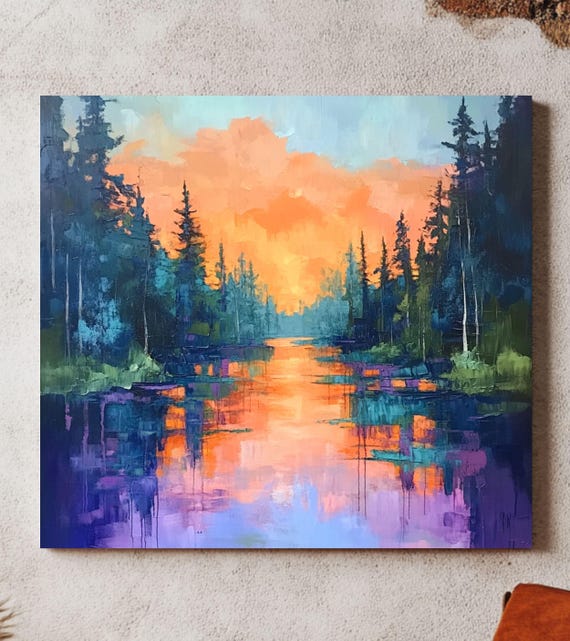 Abstract Lake Art, Minimalist Nature Landscape