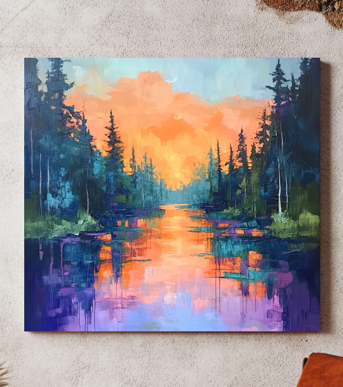 Abstract Lake Art, Minimalist Nature Landscape
