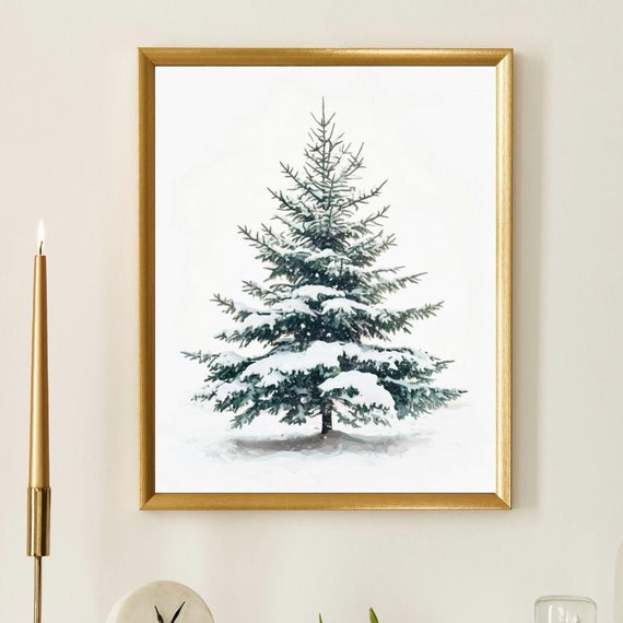 Vintage Christmas Tree Pine Tree Vintage Print Winter Art Holiday Decor Moody Neutral Holiday Art Fir Tree In The Snow Retro Print A1