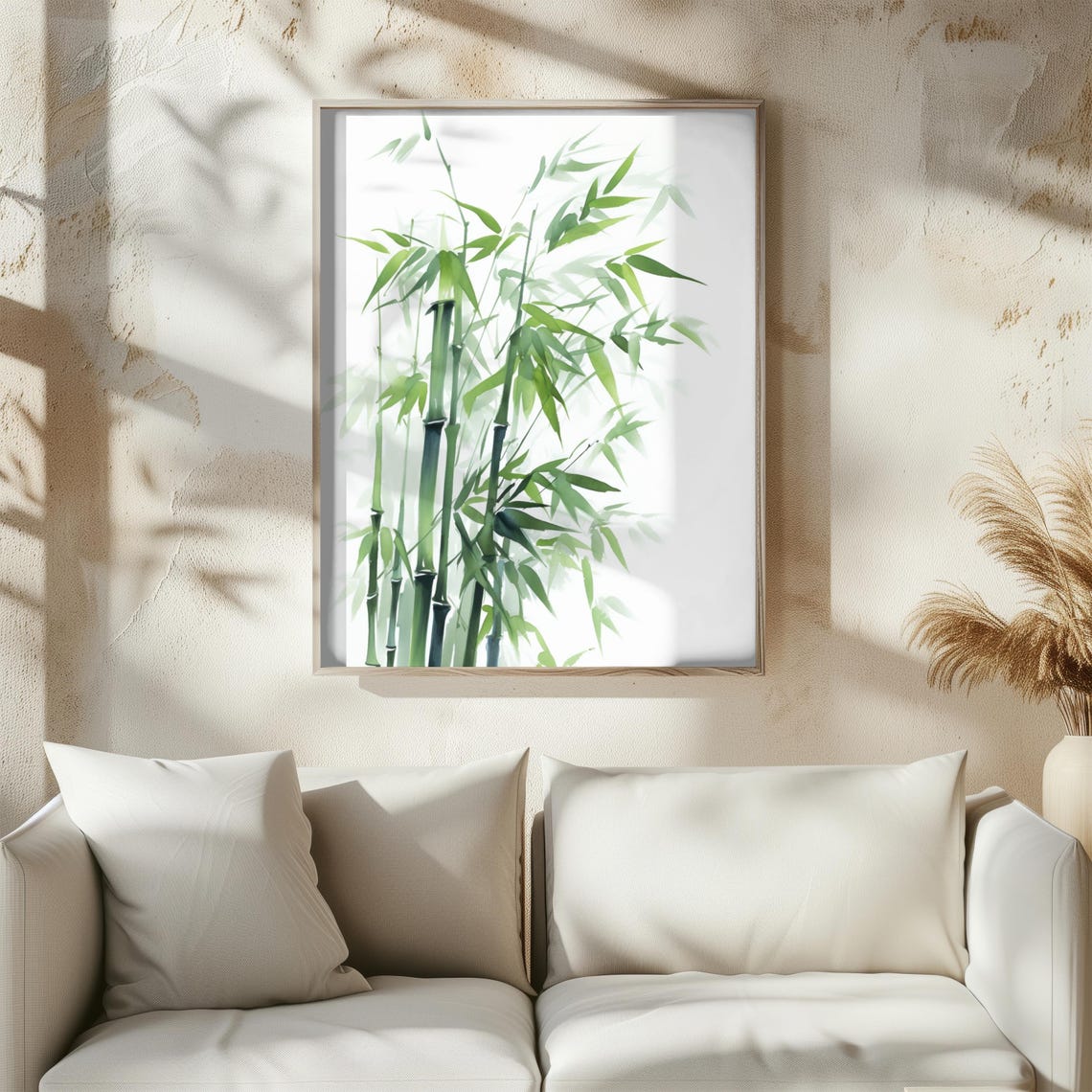 Green Bamboo Watercolor Art Print Tranquil Zen Nature Home Wall Decor - Image 3