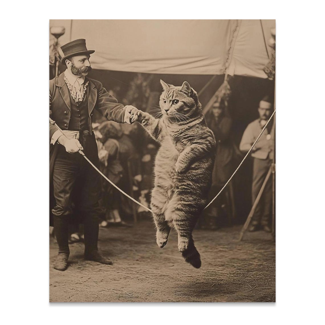 Vintage Circus Cat Tightrope Walker Retro Sepia Performer Wall Art - Image 2
