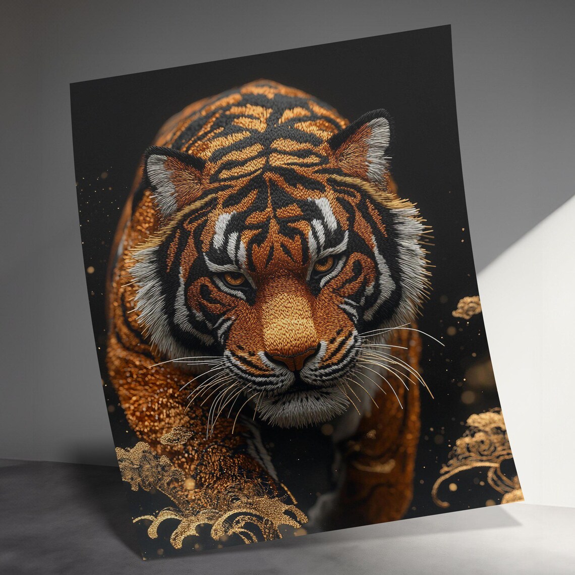 Fierce Tiger Portrait Gold Splatter Black Background Dramatic Wildlife Poster - Image 3