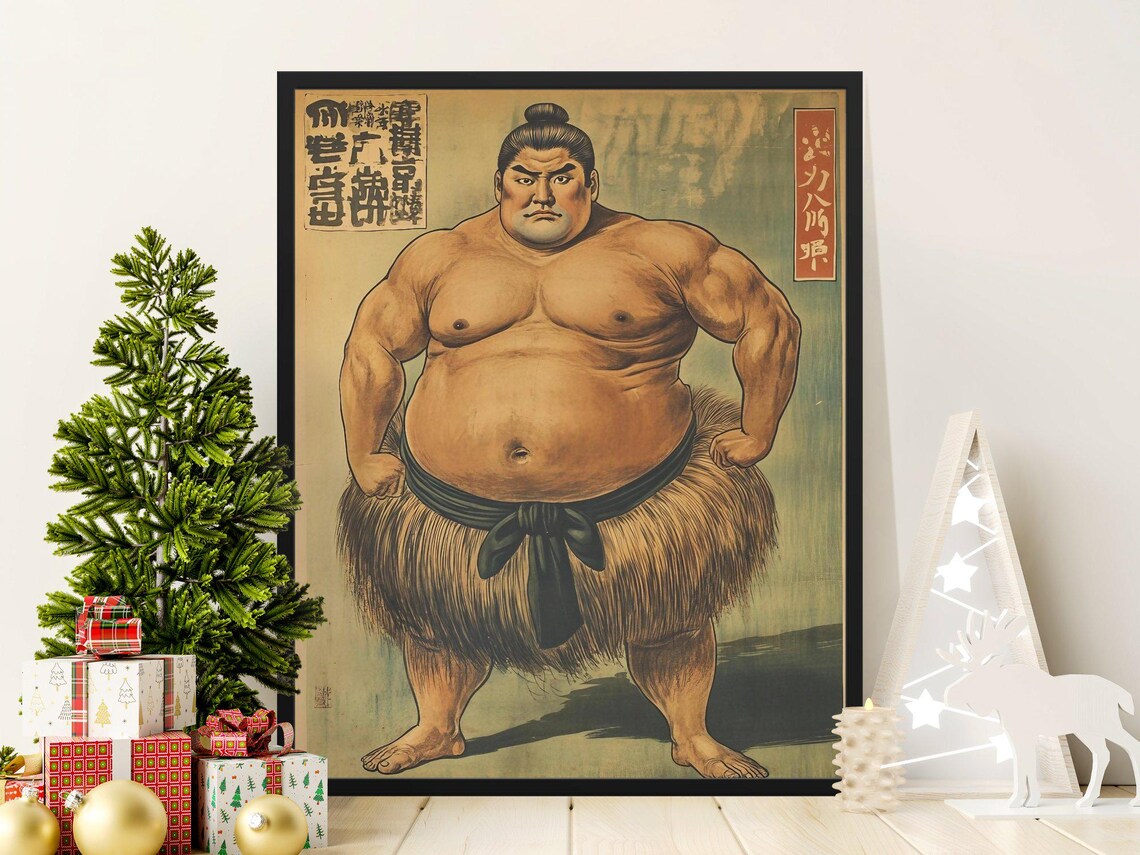 Vintage Japanese Sumo Wrestler Full Body Ukiyo-e Style Art Poster