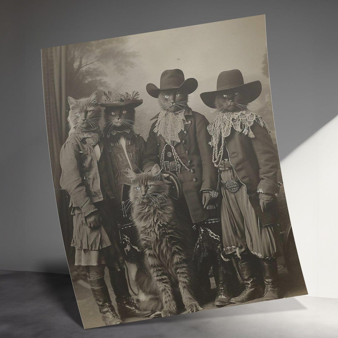 Cowboy Cats Vintage Group Portrait Quirky Wild West Feline Wall Art - Image 3