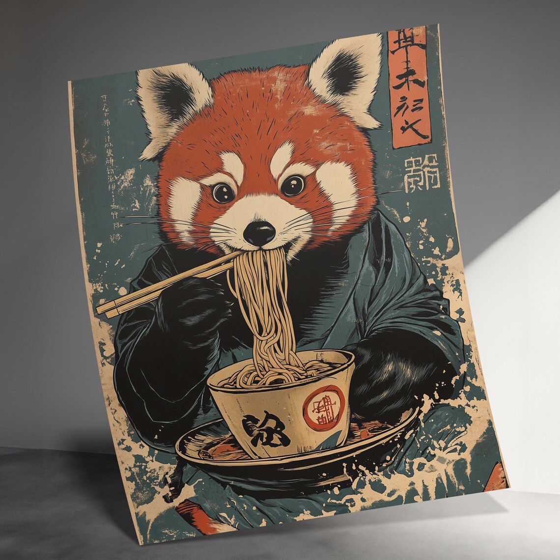 Red Panda Eating Ramen, Cute Animal Wall Poster - Image 3