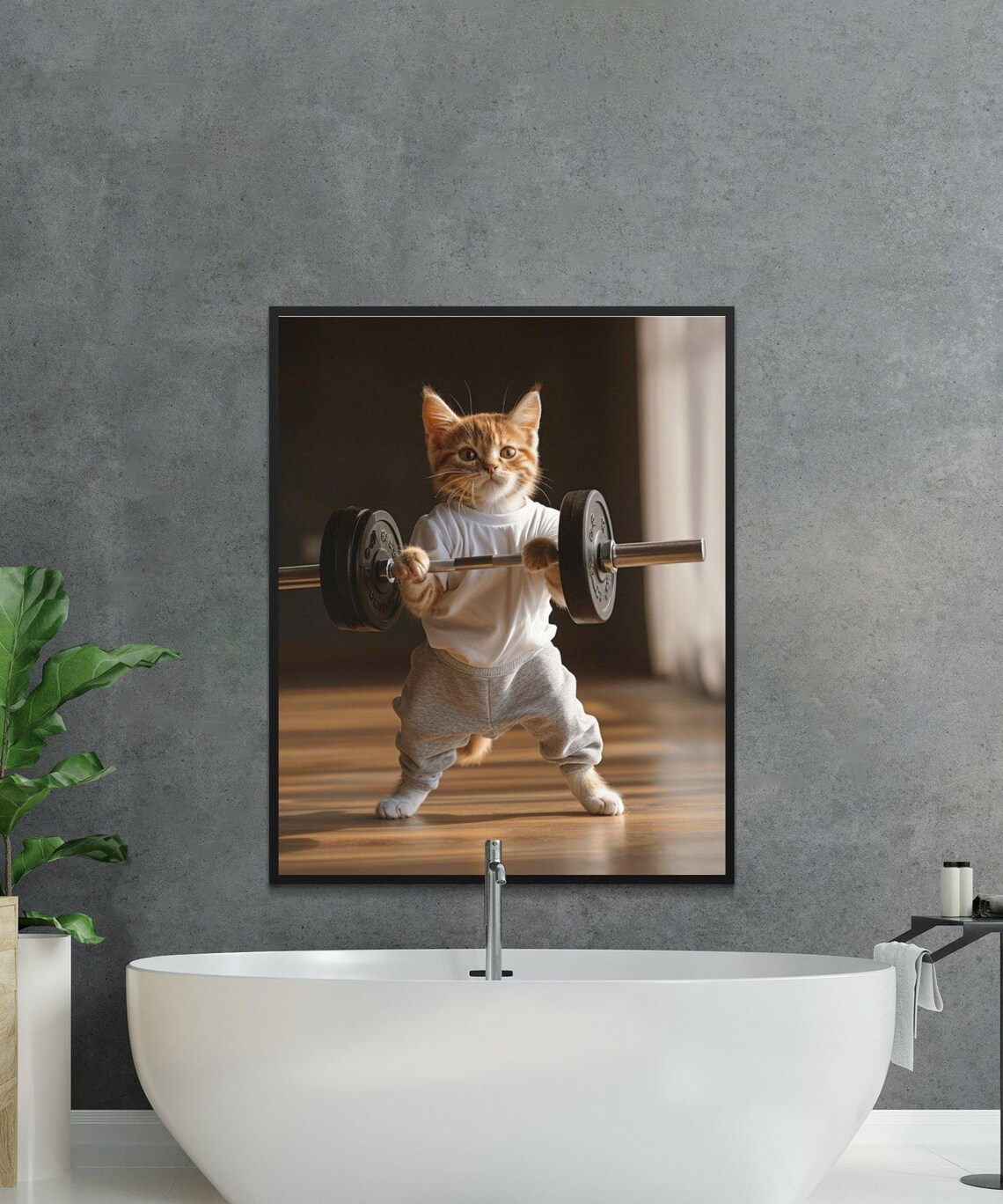 Adorable Kitten Lifting Barbell Gym Clothes Funny Fitness Poster - Image 2