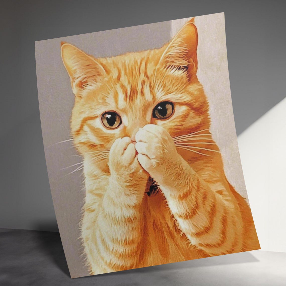 Orange Tabby Cat Paws Over Mouth Guilty Kitten Portrait Wall Poster - Image 3