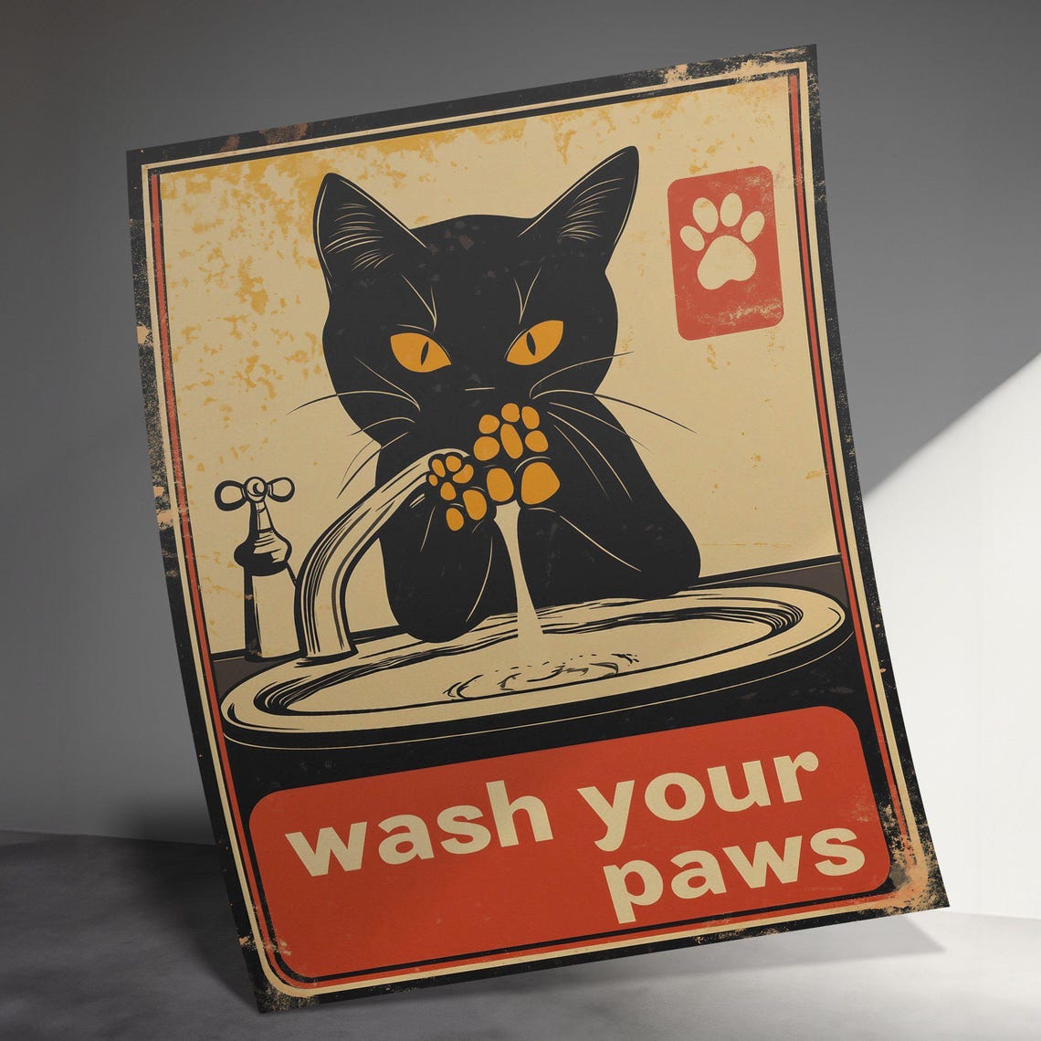 Black Cat Wash Your Paws Vintage Bathroom Sign Funny Cat Poster - Image 3