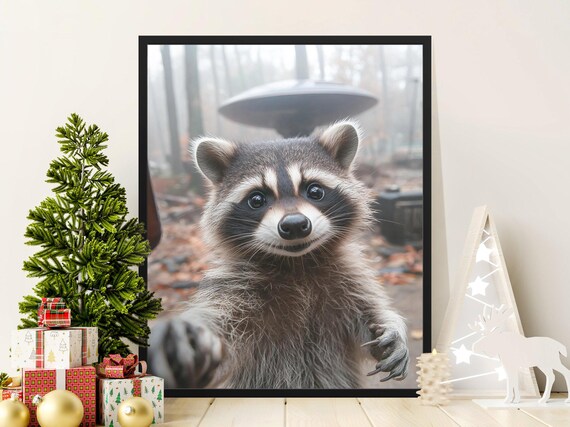 Cute Baby Raccoon Close Up Misty Forest Wildlife Photography Art Print
