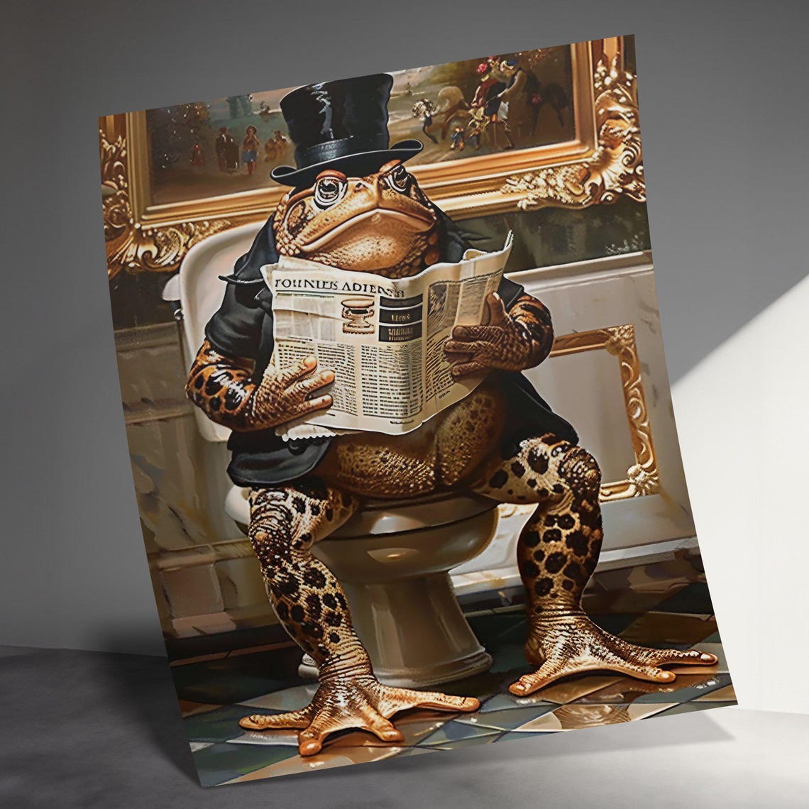 Gentleman Toad Reading Newspaper Toilet Top Hat Funny Art Poster - Image 3