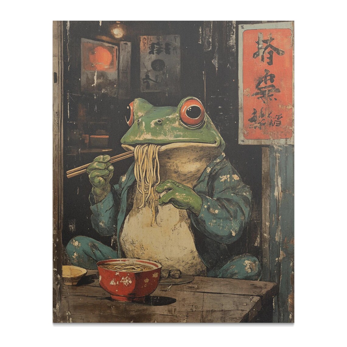 Funny Frog Eating Ramen Poster, Quirky Animal Art - Image 2