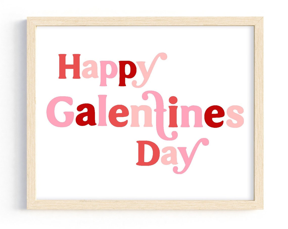 Happy Galentines Day Red Pink Retro Script Valentine Wall Art Poster