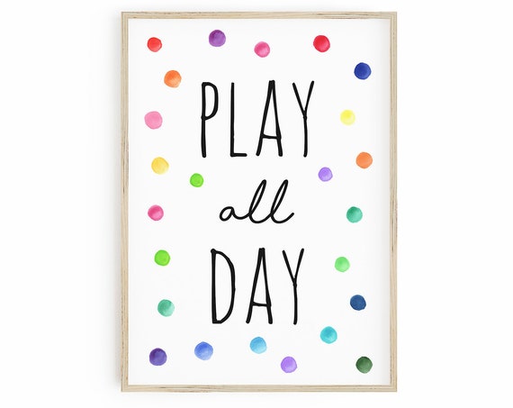 Play All Day Rainbow Polka Dots Playroom Art Print