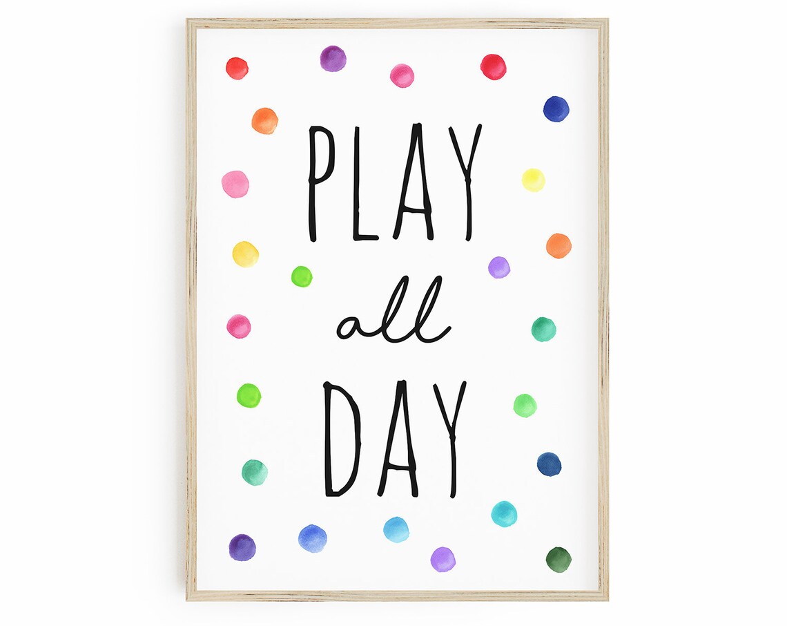 Play All Day Rainbow Polka Dots Playroom Art Print