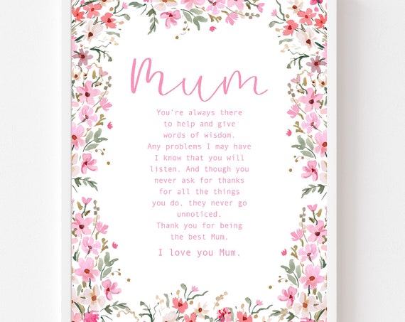 Thank You Mum, Mother's Day Gift Poem