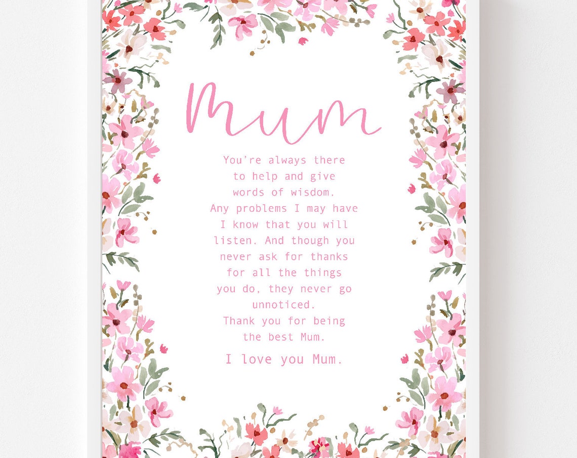 Thank You Mum, Mother's Day Gift Poem