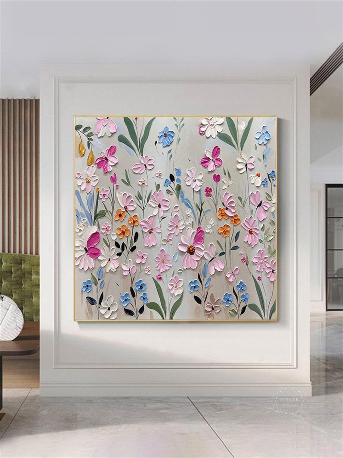 Colorful Wildflower Meadow Mix Square Textured Garden Wall Art - Image 2