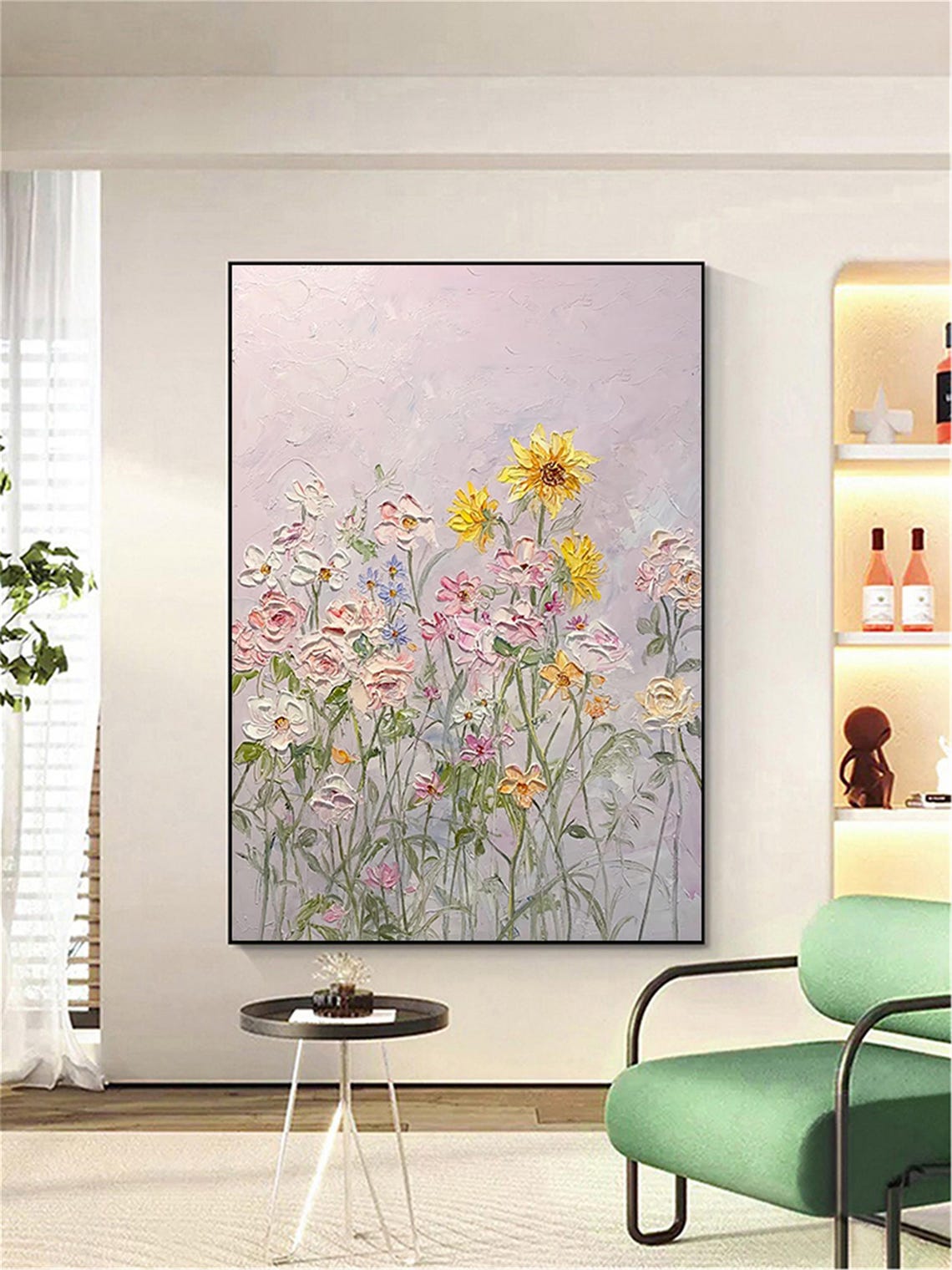 Pastel Wildflower Meadow Sunflower 3D Textured Floral Painting Poster - Image 2