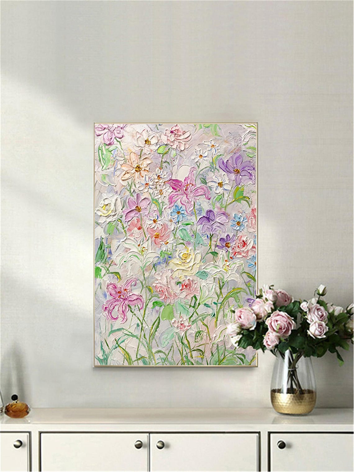 Pink Purple White Wildflower Mix Vertical Pastel Floral Wall Art - Image 3