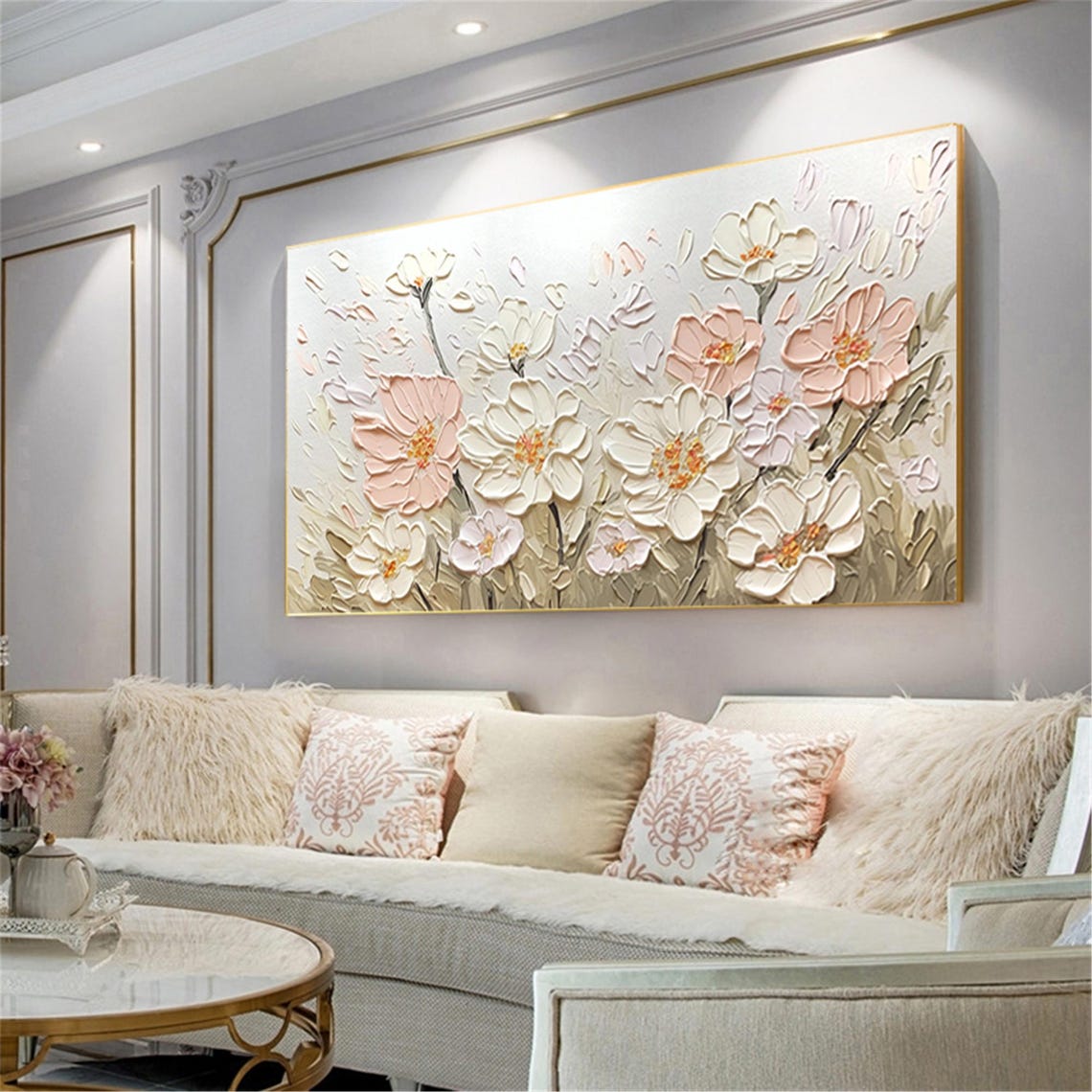 White Blush Anemone Flower 3D Textured Floral Meadow Painting Poster - Image 2
