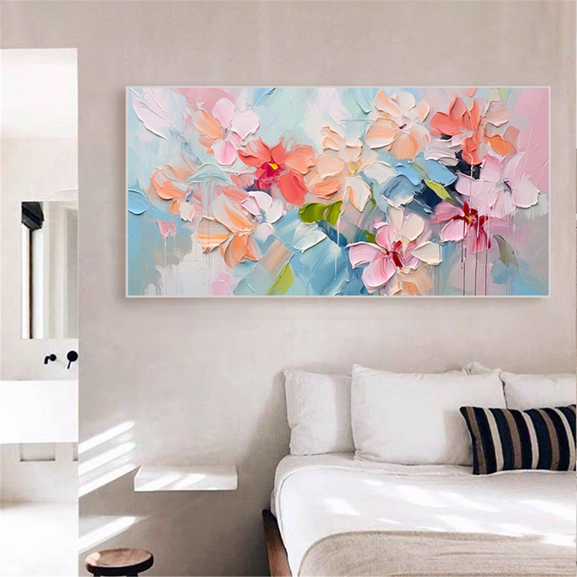 Pink Blue Abstract Floral Color Wash 3D Textured Painting Poster - Image 3