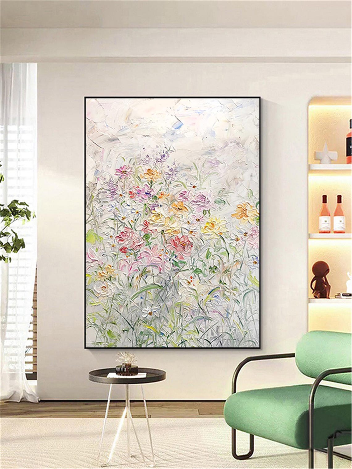 Airy Wildflower Meadow Soft Blush 3D Textured Floral Painting Poster - Image 2