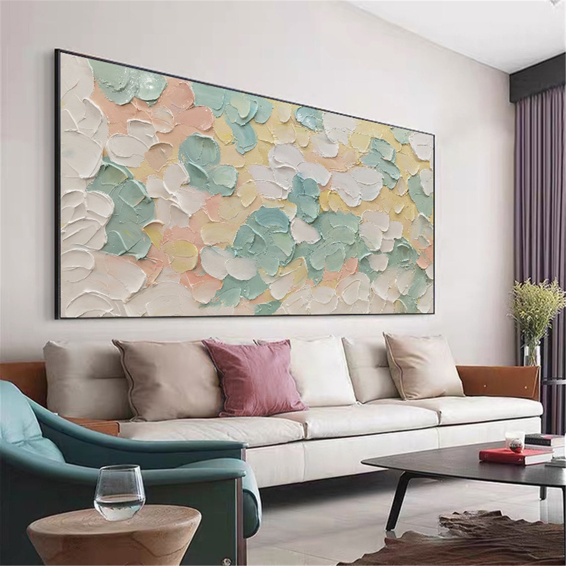 Pastel Petal Dabs Sage Blush Cream Abstract Texture Wall Art Poster - Image 3