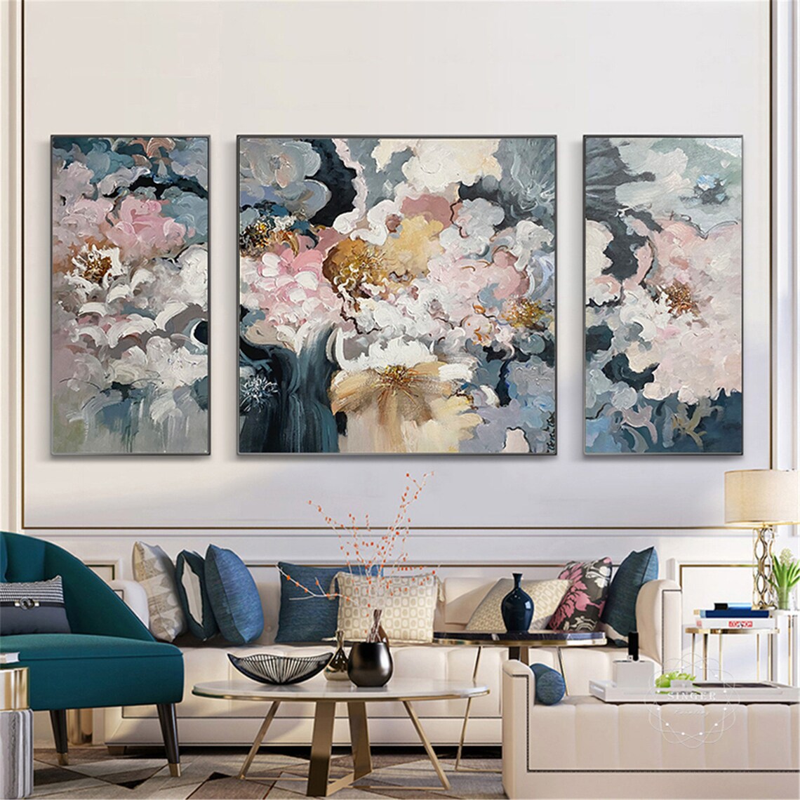 Pink Flower Abstract Christmas Art Print, Living Room Decor - Image 2