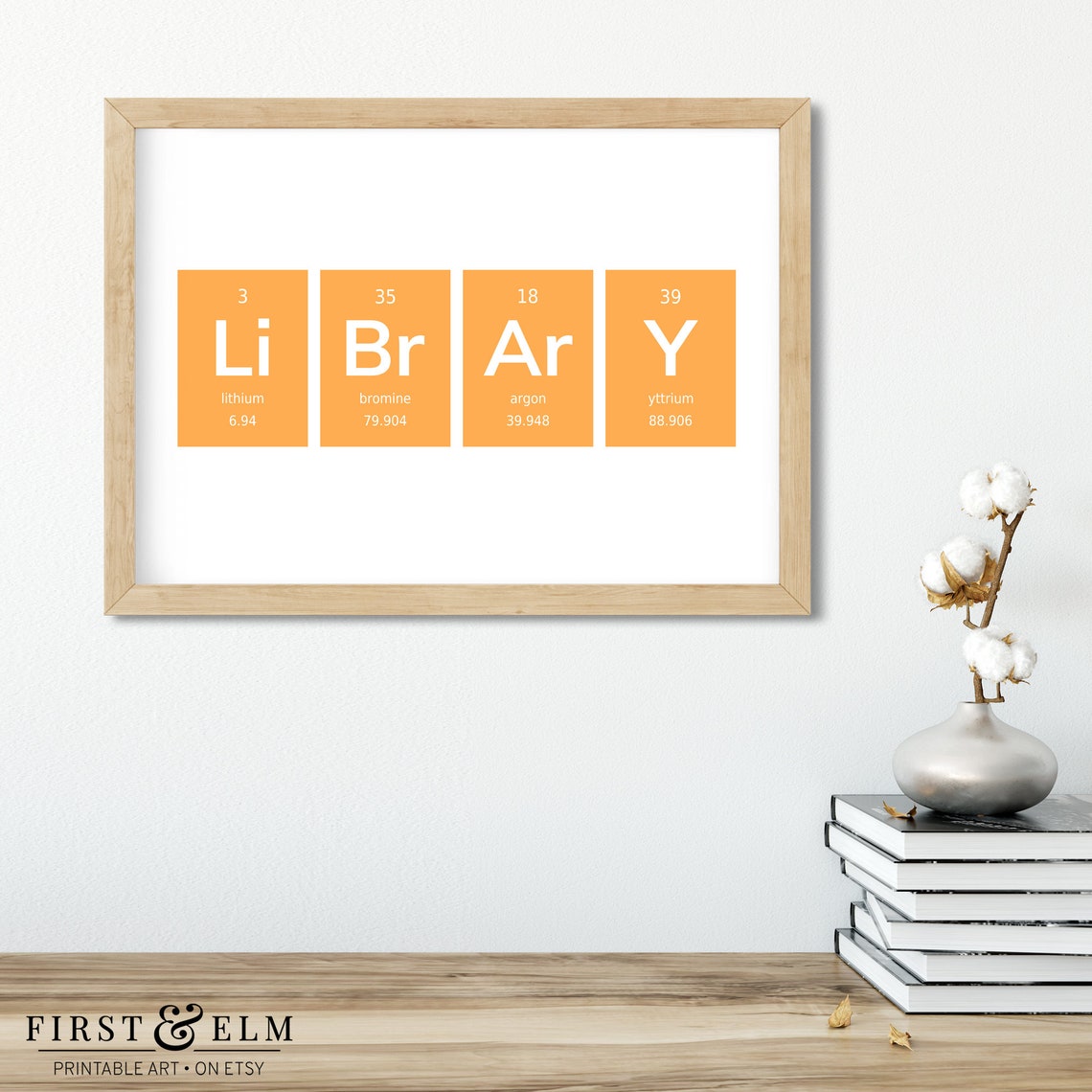 Library Periodic Table Elements Orange Li Br Ar Y Word Art Poster - Image 2
