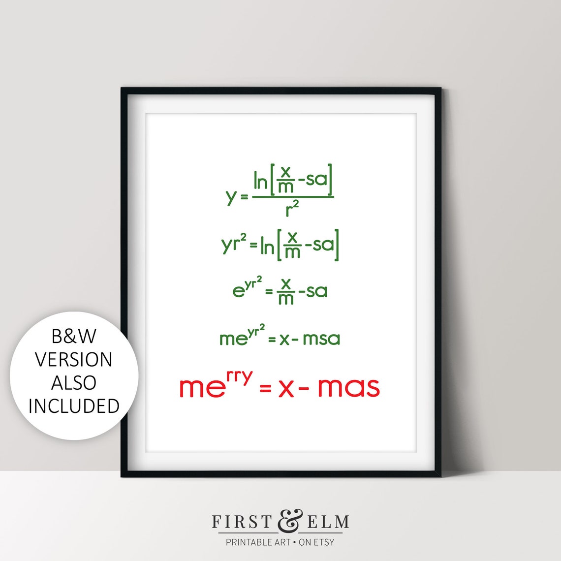 Merry Xmas Math Equation Two Included Versions Christmas Print - Image 2
