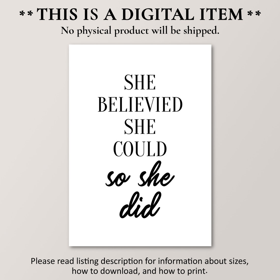 She Believed She Could So She Did Inspirational Quote Poster - Image 3