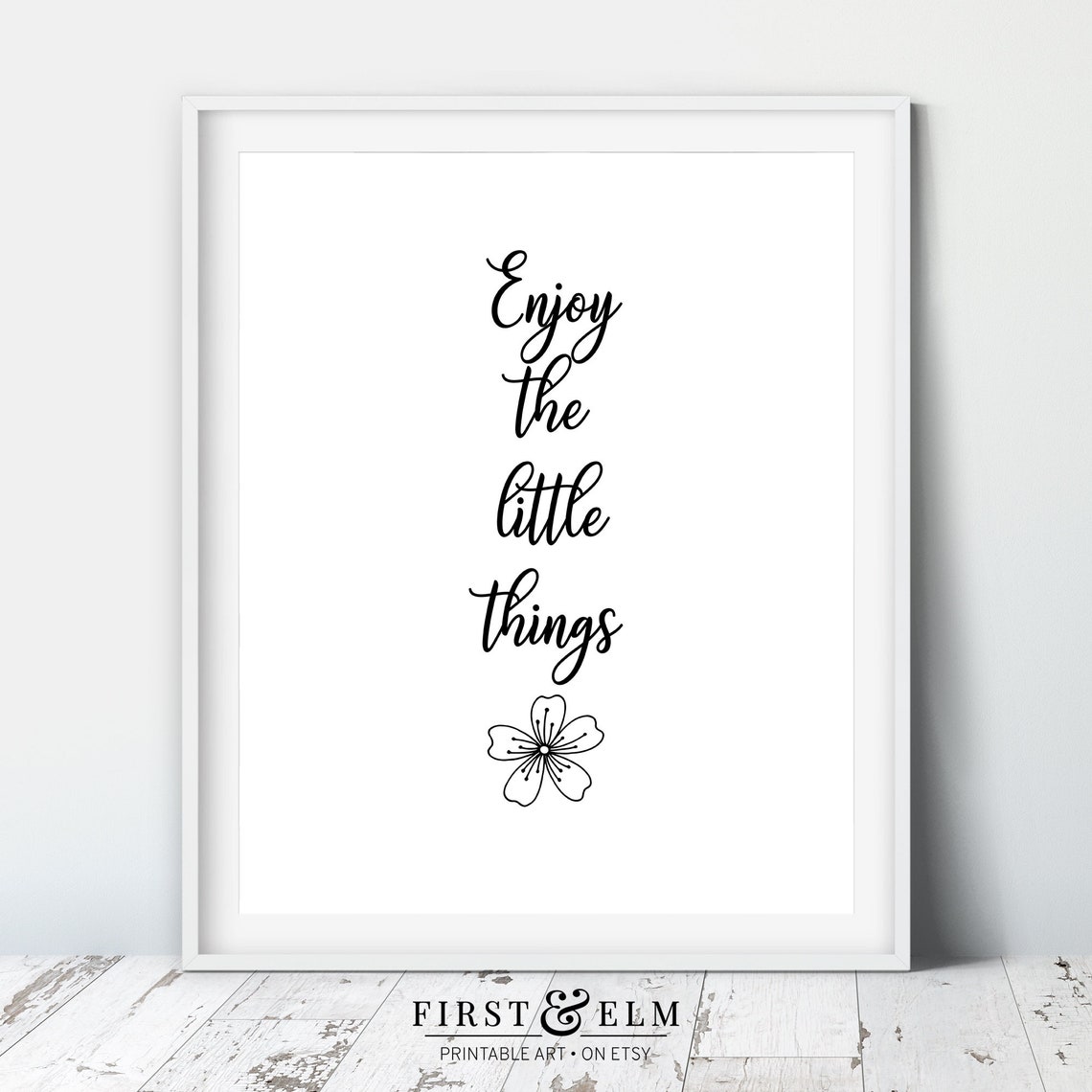 Enjoy The Little Things Minimalist Floral Inspirational Quote Art Print - Image 2