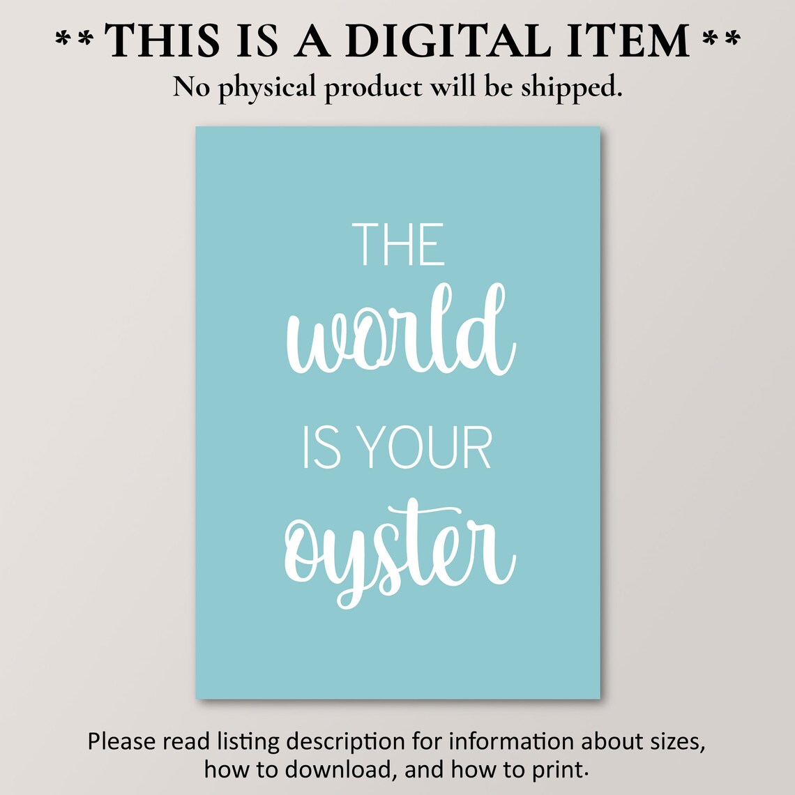 The World Is Your Oyster Inspirational Quote Typography Wall Art - Image 2