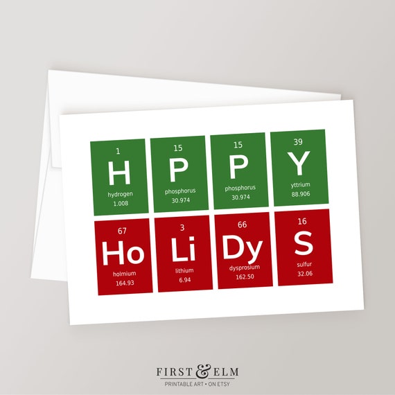 Nerdy Holiday Greeting Card Happy Holidays Periodic Table Of Elements Science Teacher Gift Instant
