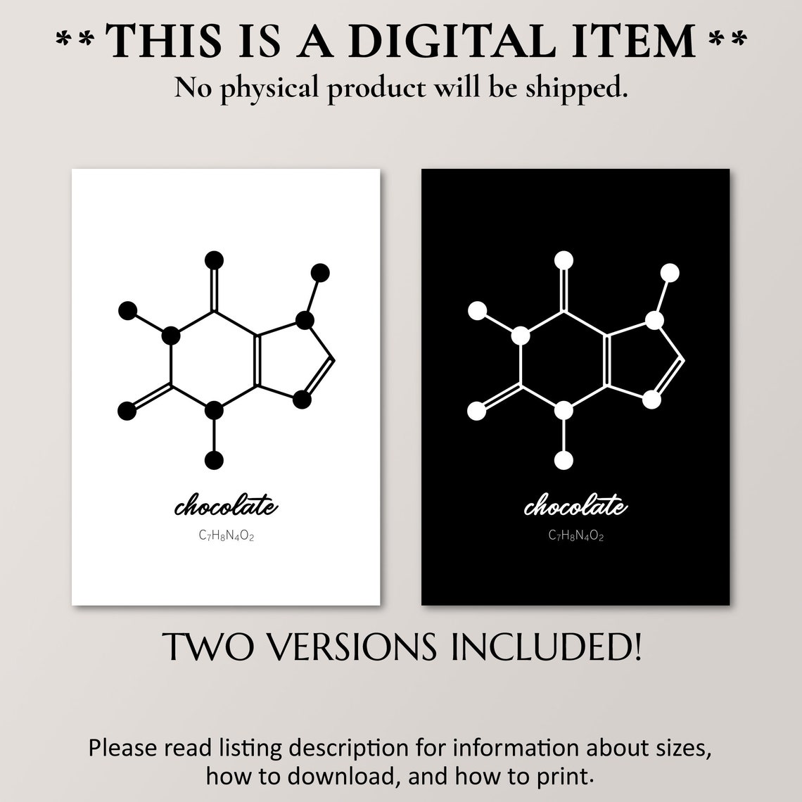 Chocolate Molecule Structure C7H8N4O2 Minimalist Science Wall Poster - Image 4