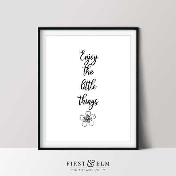 Enjoy The Little Things Minimalist Floral Inspirational Quote Art Print