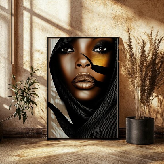 Abstract Woman Portrait Art Gold Accent Wall Decor