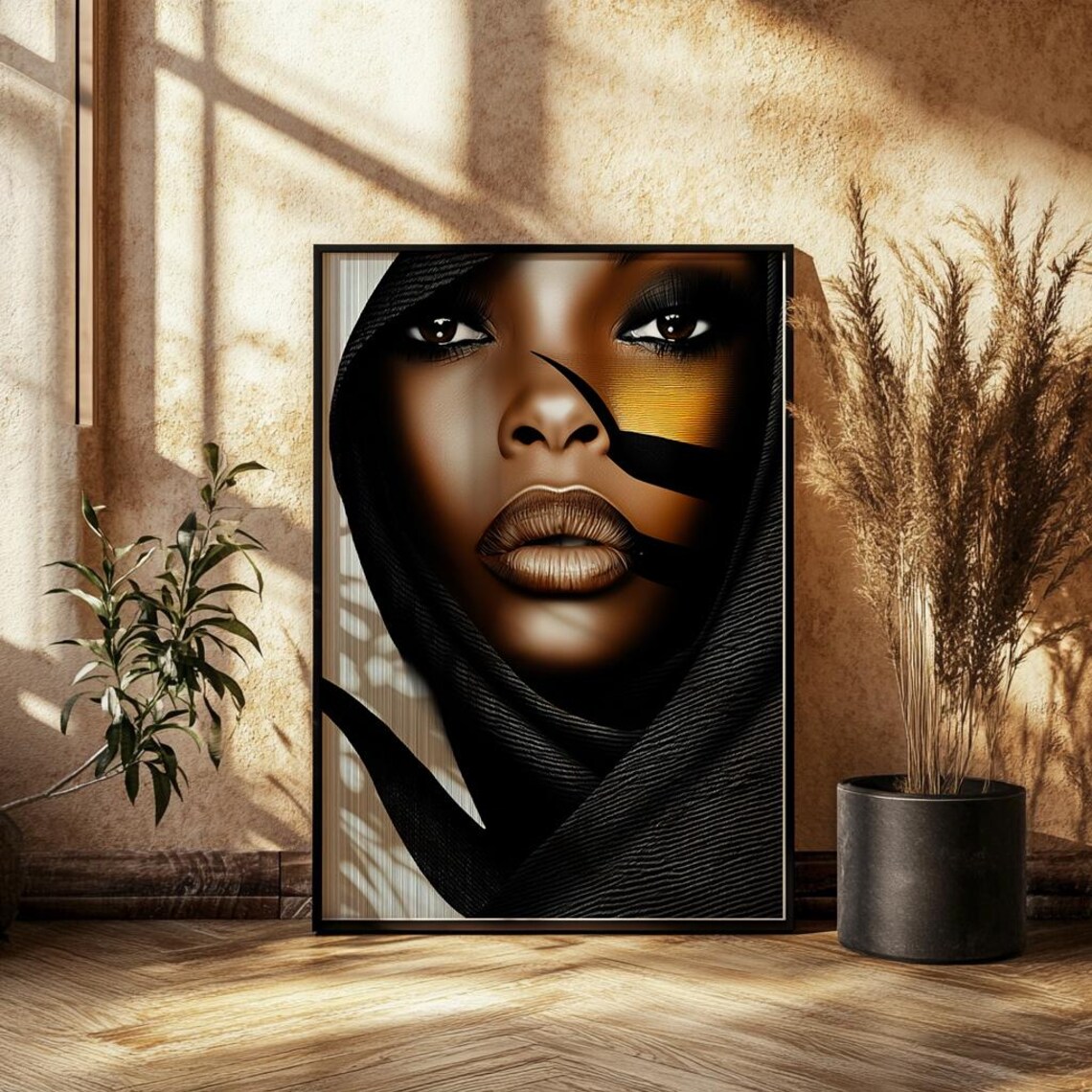 Abstract Woman Portrait Art Gold Accent Wall Decor