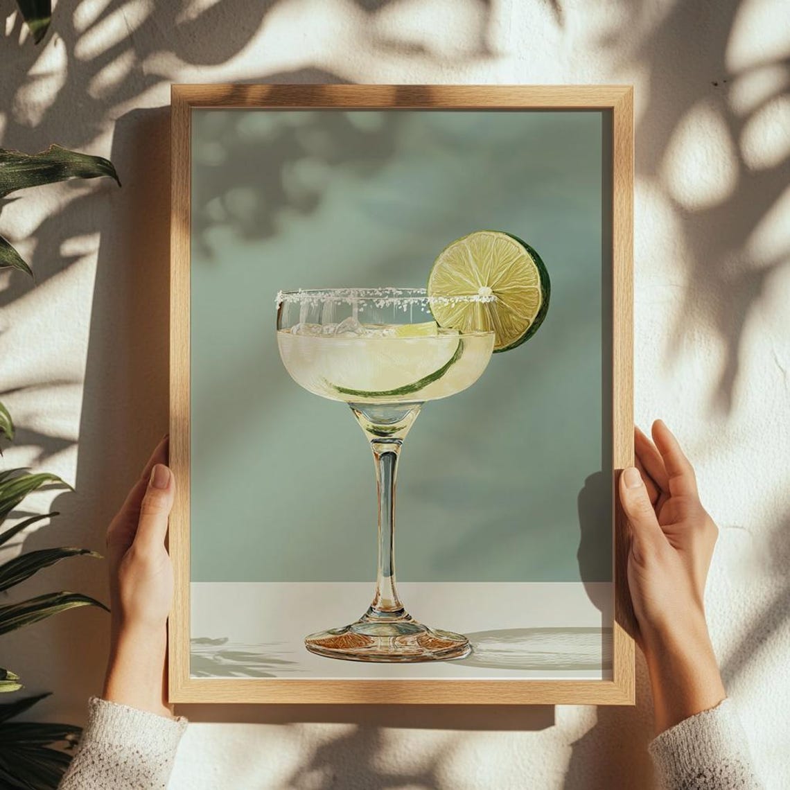Margarita Cocktail with Fresh Lime Poster in Sage Green Tones