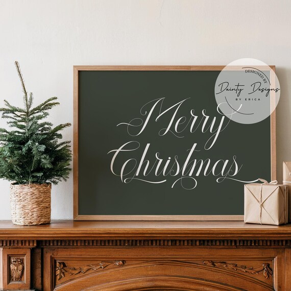 Merry Christmas Calligraphy Script Dark Green Beautiful Poster