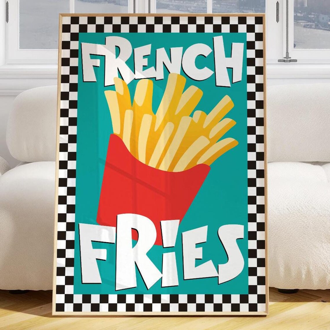 French Fries Retro Diner Poster Checkerboard Fast Food Art Poster