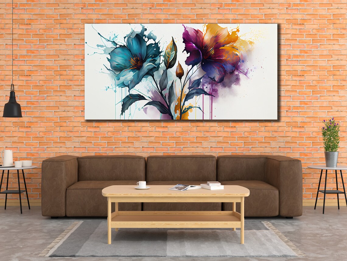 Abstract Teal Purple Flowers Watercolor Splash Floral Bloom Poster - Image 3