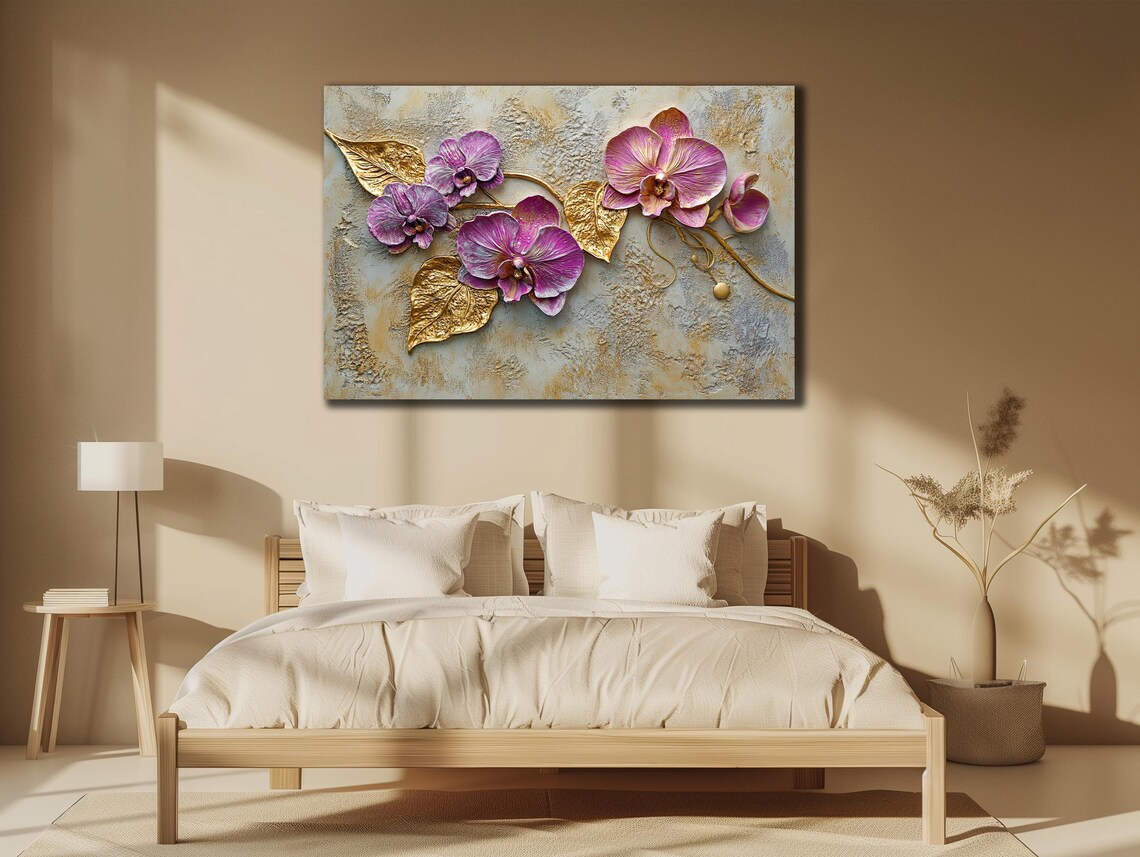 Pink Orchid Art, Modern Floral Wall Decor - Image 2